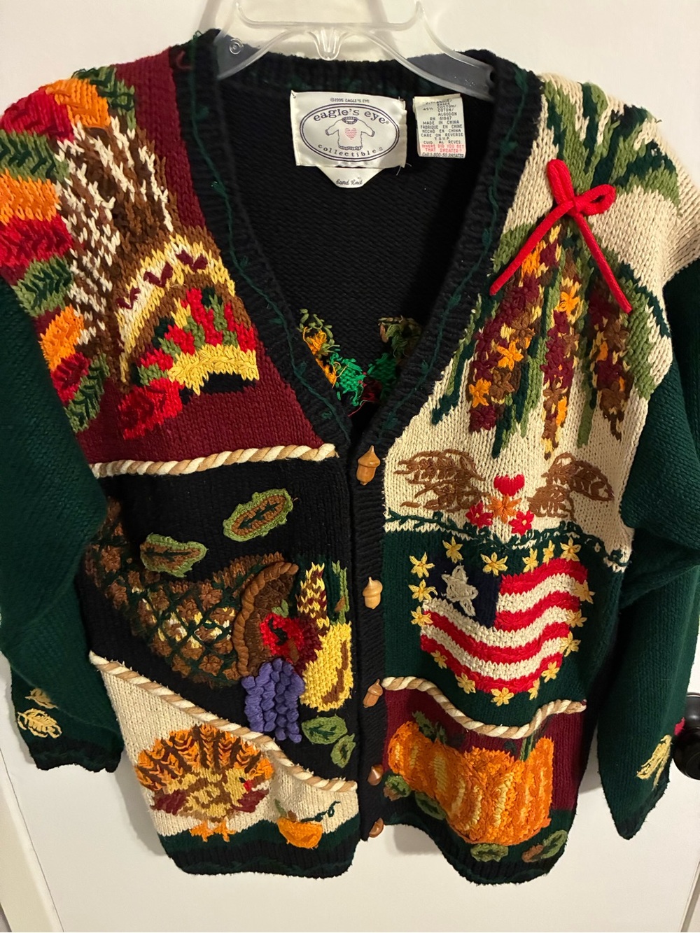 Vintage hand knit fall embroidered chunky cardigan sweater - Picture 4 of 7